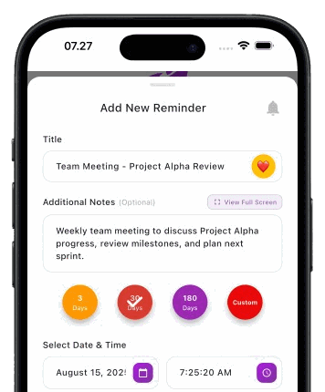 The Add New Reminder screen with a title field