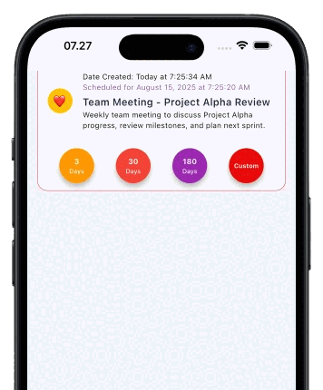 A snoozed reminder showing the 3, 30, 180 day and custom snooze options